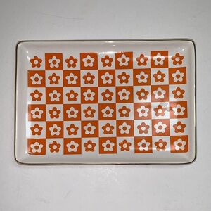 Orange and White Floral Checkered Tray